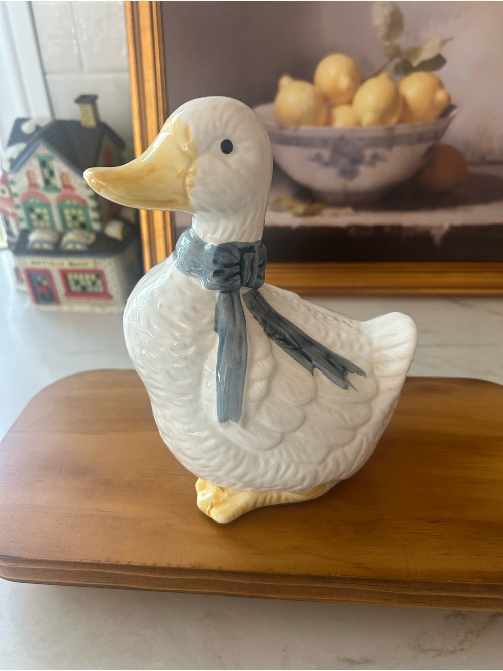 Vintage Ceramic Duck Goose Figurine Blue Gray Scarf Country Kitchen Decor 7β